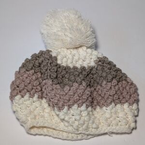 Cozy Kids Pom-Pom Beanie - Cream, Taupe & Blush